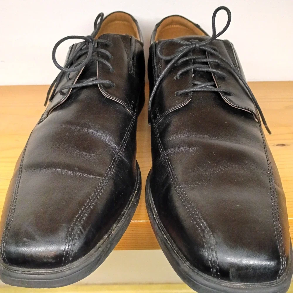 Men's Clarks Tilden Walk‎ Lace-Up Oxfords Shoes Black Leather Square Toe Sz 14 M
